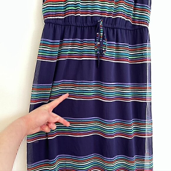 GAP Navy Blue Red White Multi Striped Sleeveless Tie Waist Blouson Maxi Dress M - Picture 12 of 12